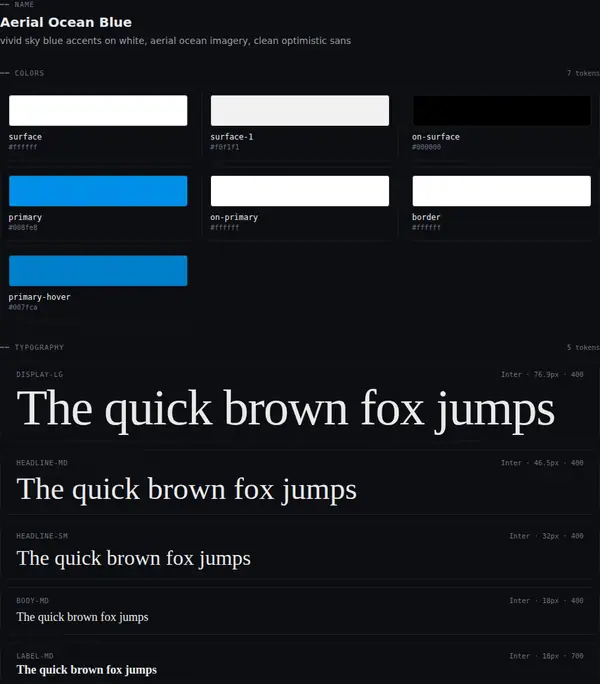 Aerial Ocean Blue: colours and type
