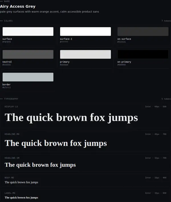 Airy Access Grey: colours and type