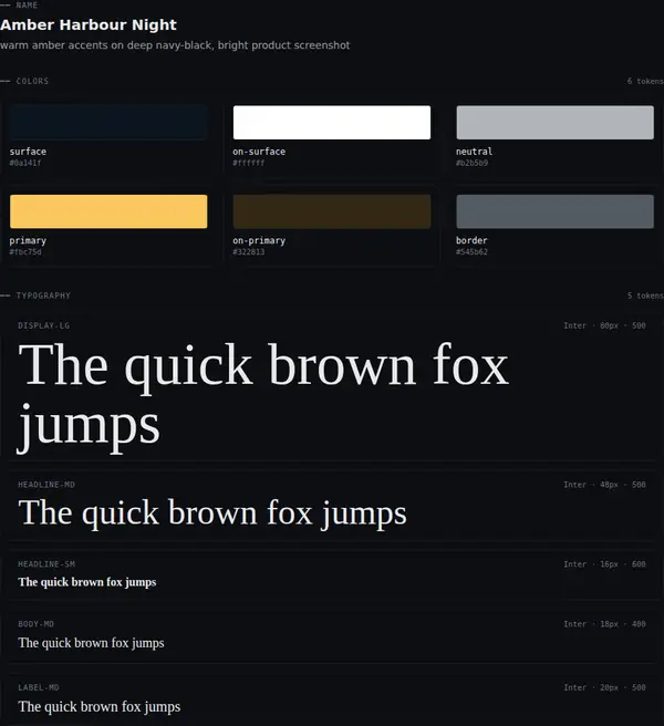 Amber Harbour Night: colours and type