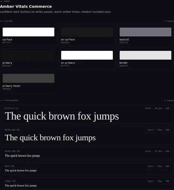 Amber Vitals Commerce: colours and type