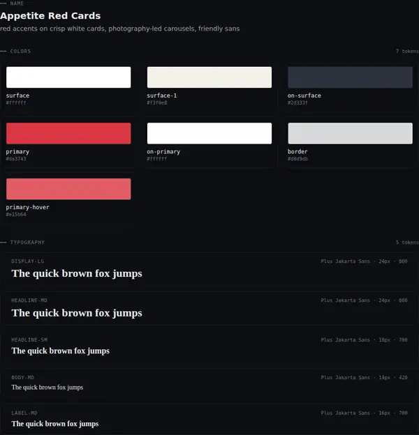 Appetite Red Cards: colours and type