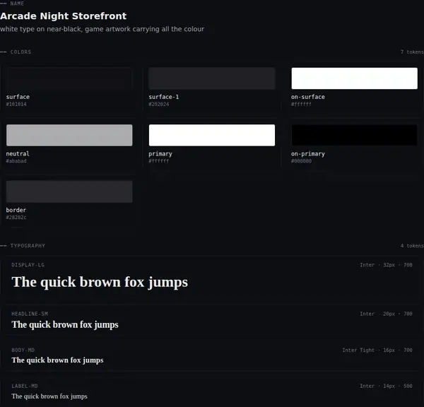 Arcade Night Storefront: colours and type