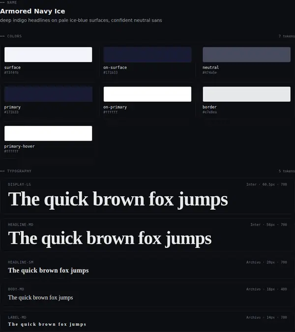 Armored Navy Ice: colours and type