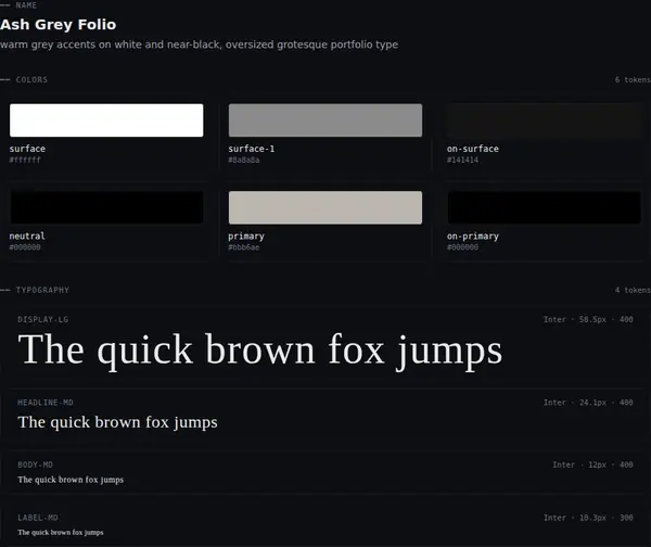 Ash Grey Folio: colours and type