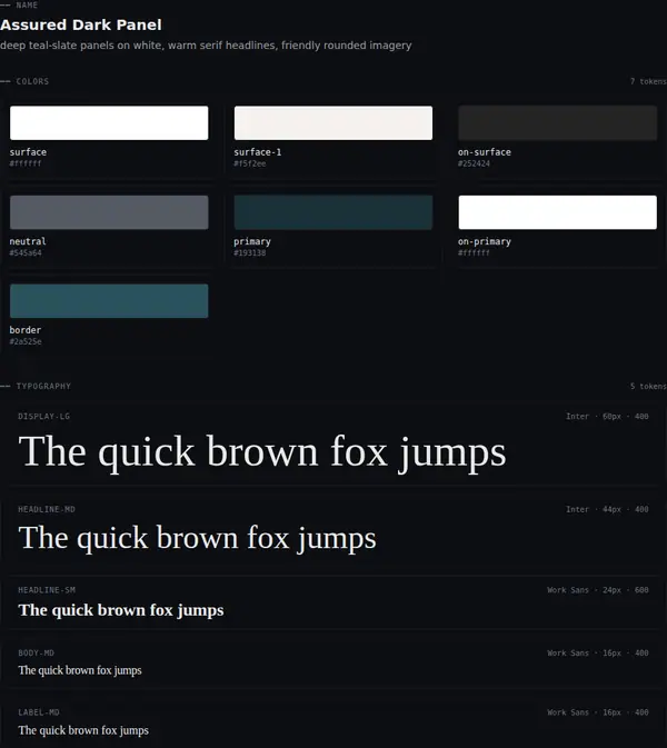 Assured Dark Panel: colours and type