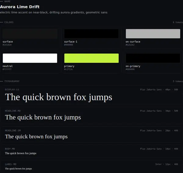 Aurora Lime Drift: colours and type