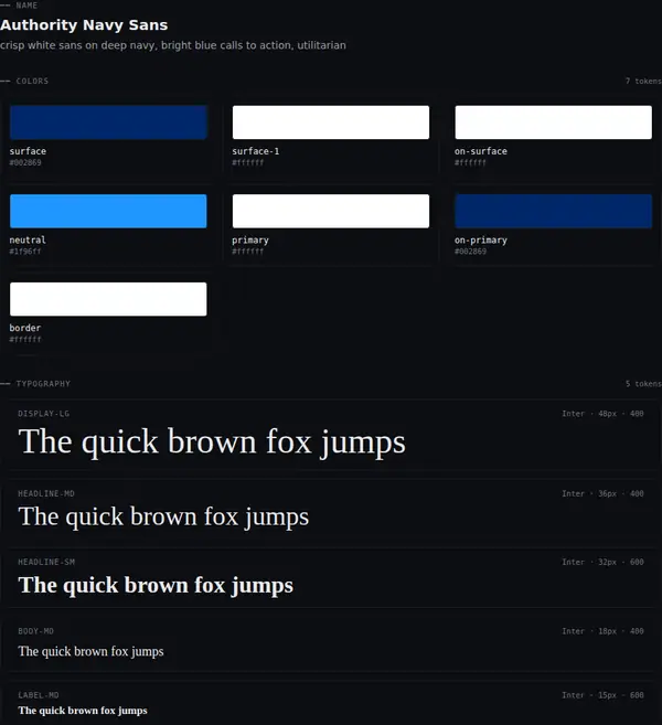Authority Navy Sans: colours and type