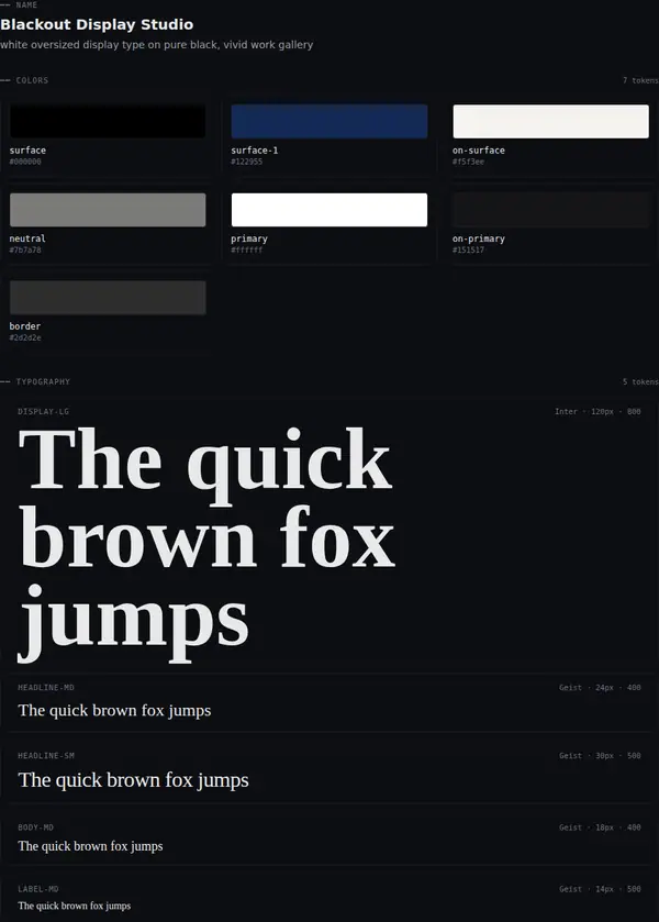 Blackout Display Studio: colours and type