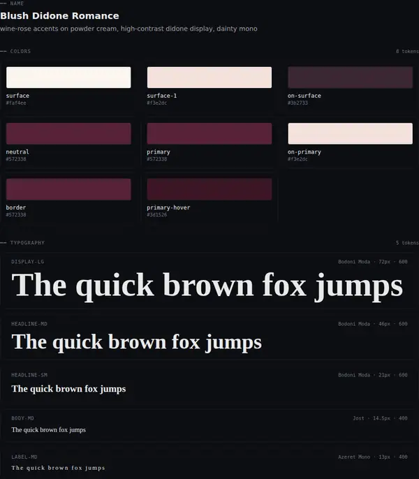 Blush Didone Romance: colours and type