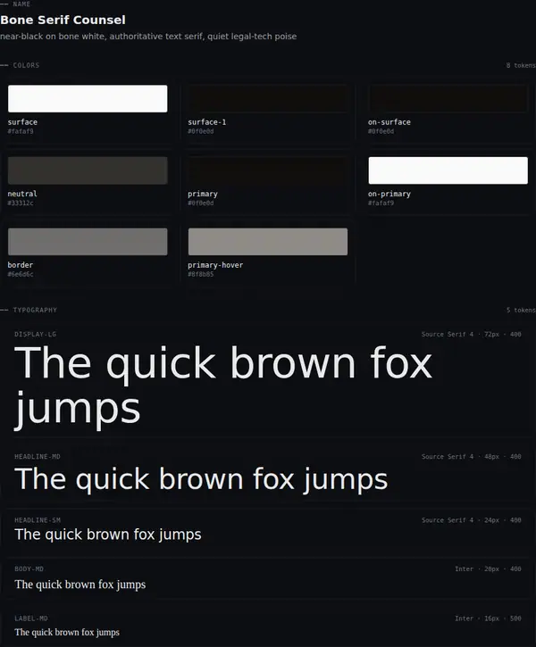 Bone Serif Counsel: colours and type