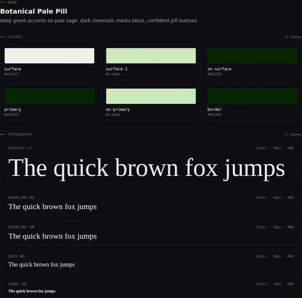Botanical Pale Pill: colours and type