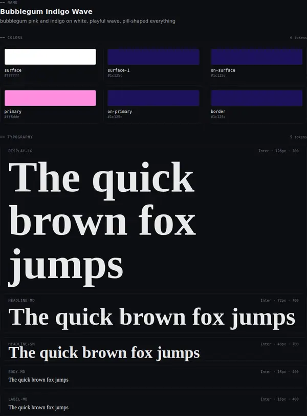 Bubblegum Indigo Wave: colours and type