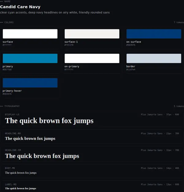 Candid Care Navy: colours and type