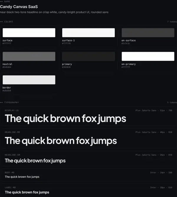 Candy Canvas SaaS: colours and type