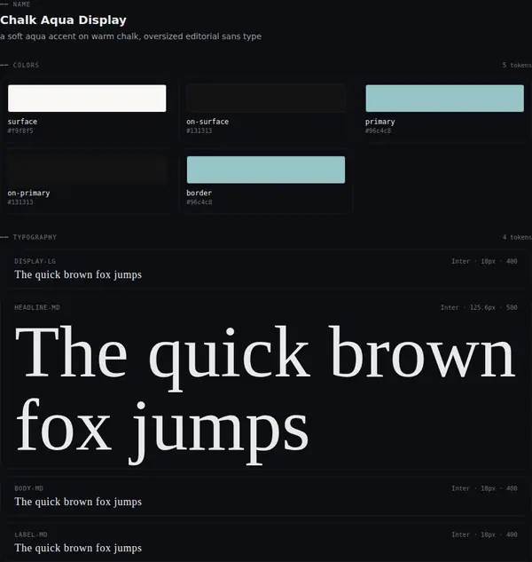 Chalk Aqua Display: colours and type