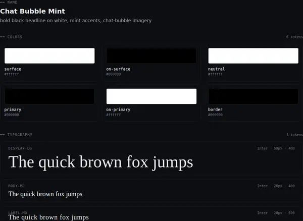 Chat Bubble Mint: colours and type