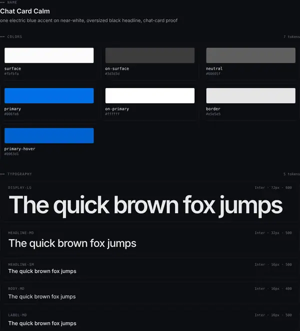 Chat Card Calm: colours and type