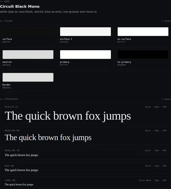 Circuit Black Mono: colours and type