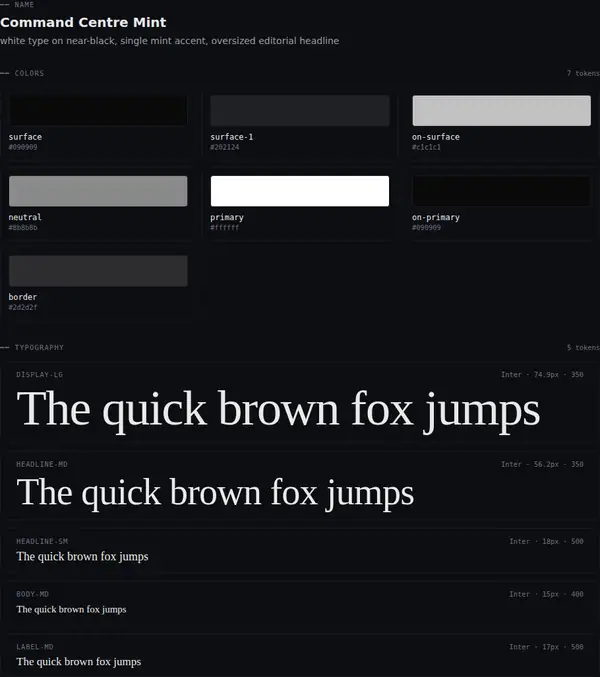 Command Centre Mint: colours and type