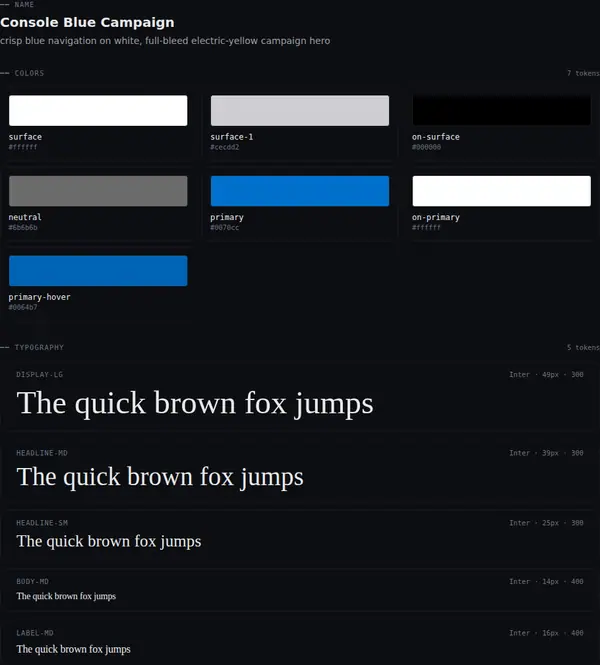 Console Blue Campaign: colours and type