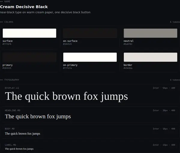 Cream Decisive Black: colours and type