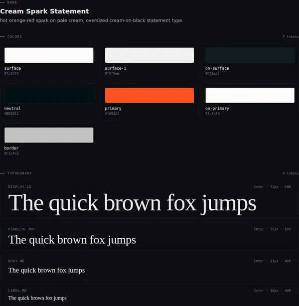 Cream Spark Statement: colours and type