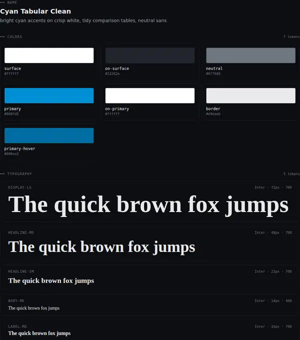 Cyan Tabular Clean: colours and type