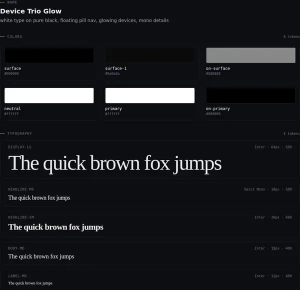 Device Trio Glow: colours and type