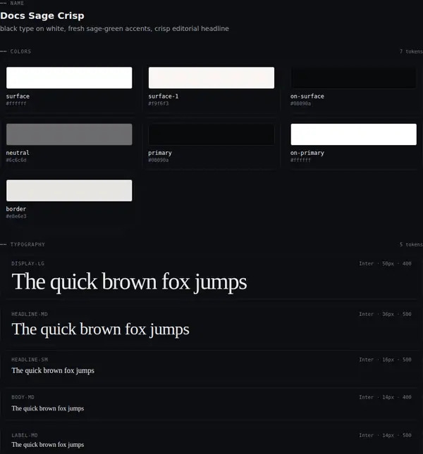 Docs Sage Crisp: colours and type