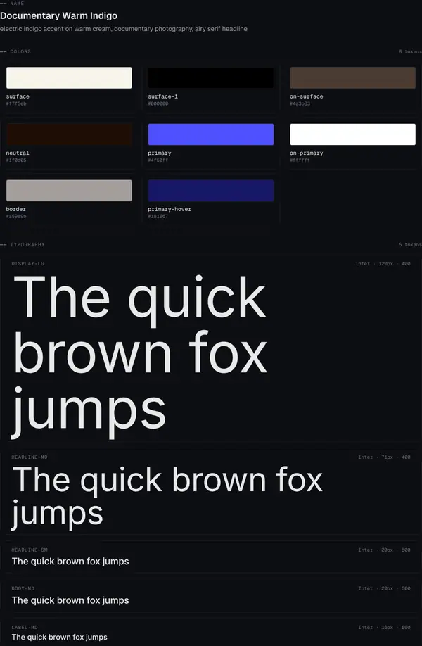 Documentary Warm Indigo: colours and type