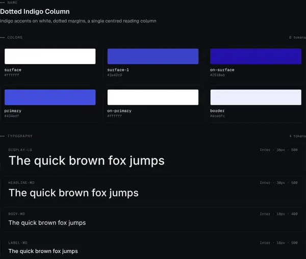Dotted Indigo Column: colours and type
