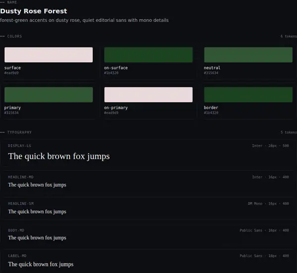 Dusty Rose Forest: colours and type