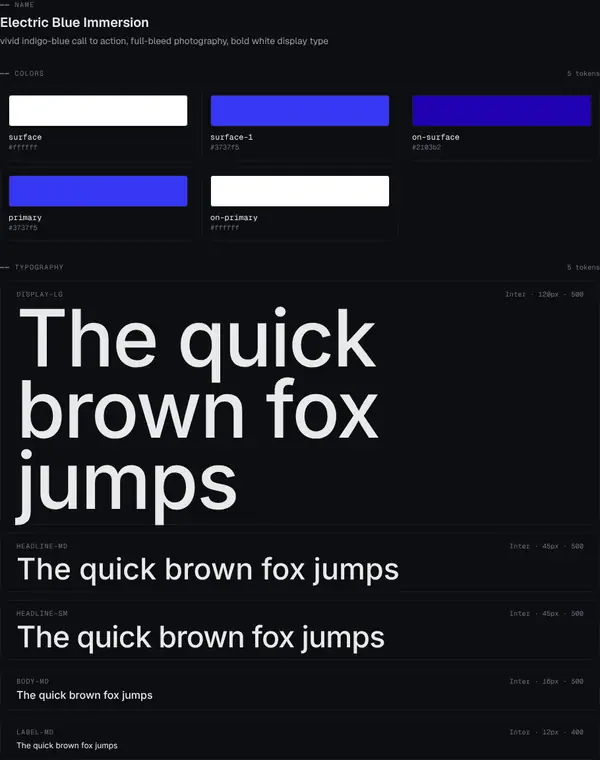 Electric Blue Immersion: colours and type