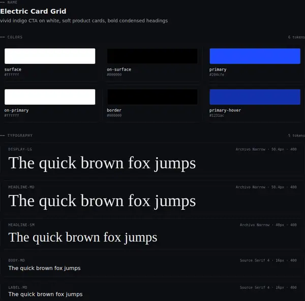 Electric Card Grid: colours and type
