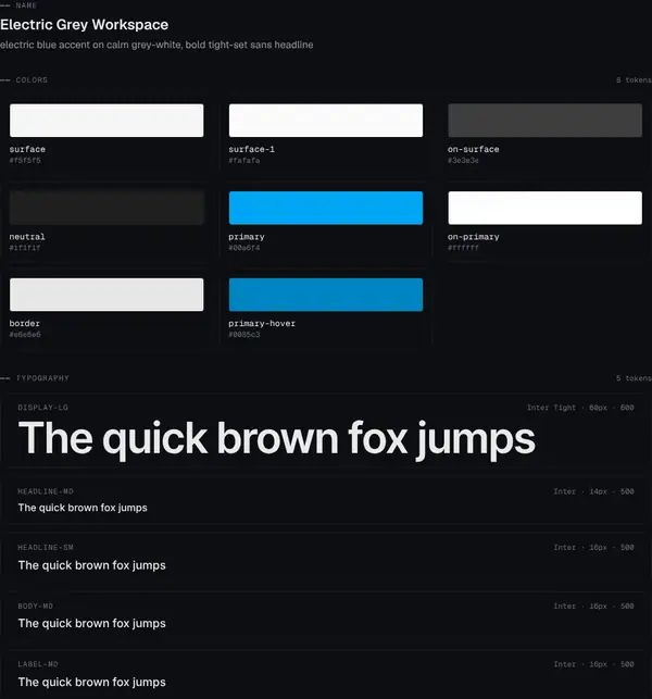 Electric Grey Workspace: colours and type