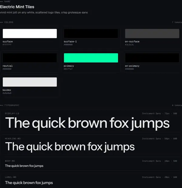 Electric Mint Tiles: colours and type