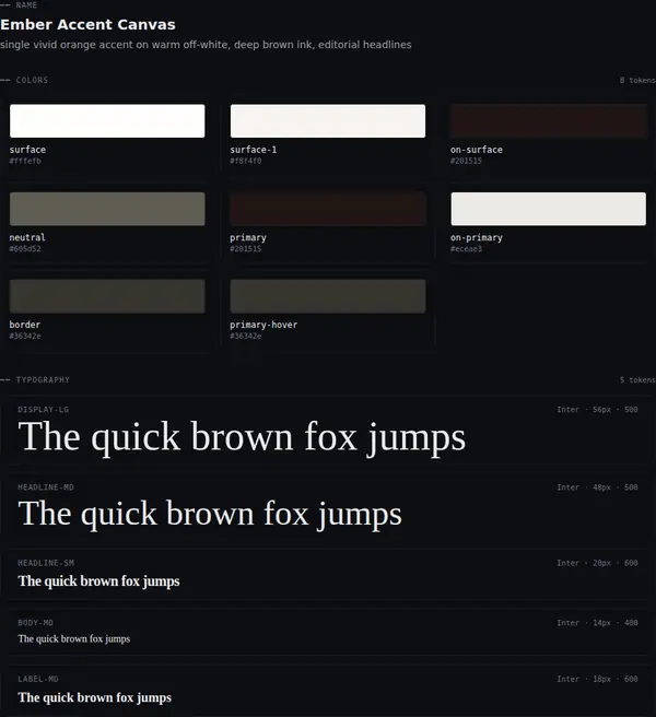 Ember Accent Canvas: colours and type