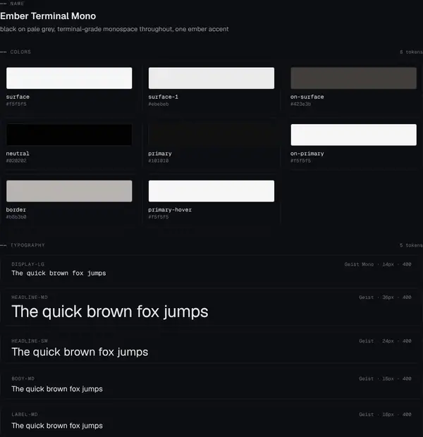 Ember Terminal Mono: colours and type