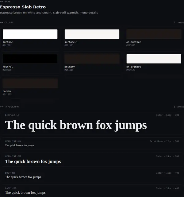 Espresso Slab Retro: colours and type