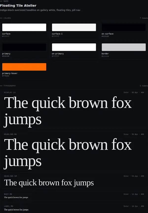 Floating Tile Atelier: colours and type