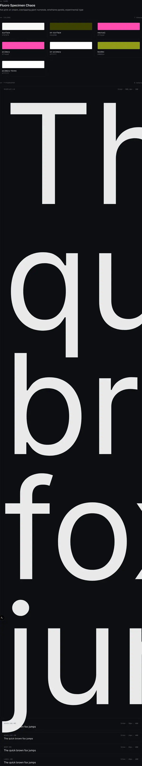 Fluoro Specimen Chaos: colours and type