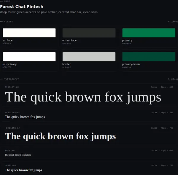 Forest Chat Fintech: colours and type