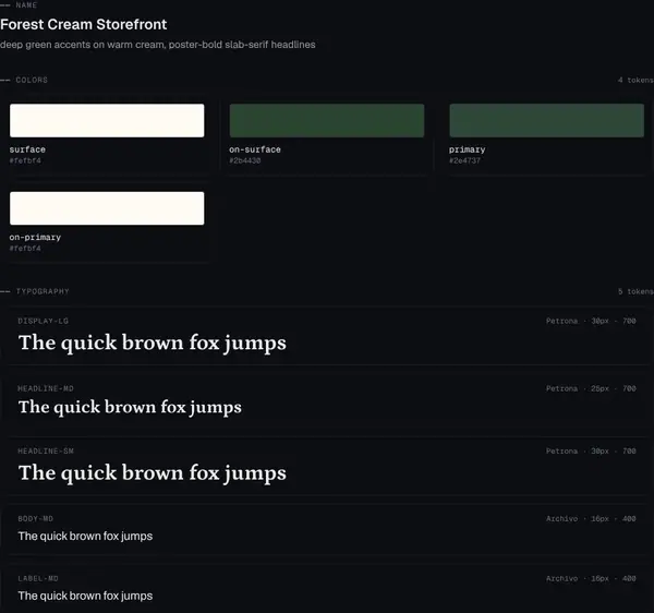 Forest Cream Storefront: colours and type