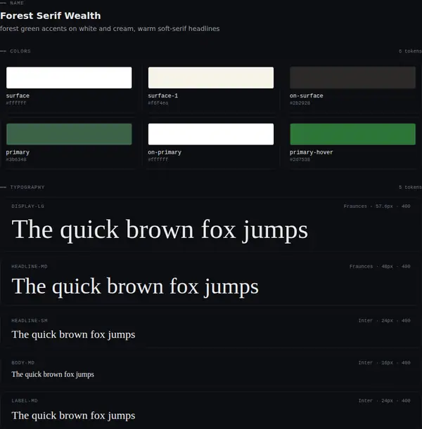 Forest Serif Wealth: colours and type
