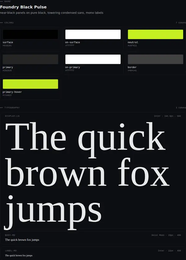 Foundry Black Pulse: colours and type