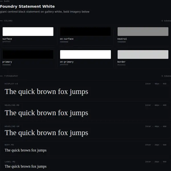 Foundry Statement White: colours and type