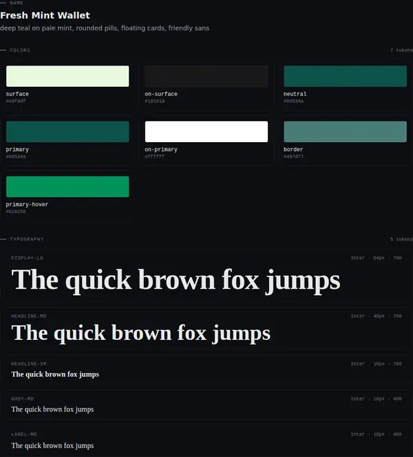 Fresh Mint Wallet: colours and type