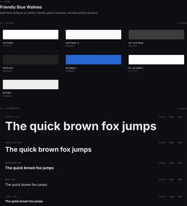 Friendly Blue Walkies: colours and type