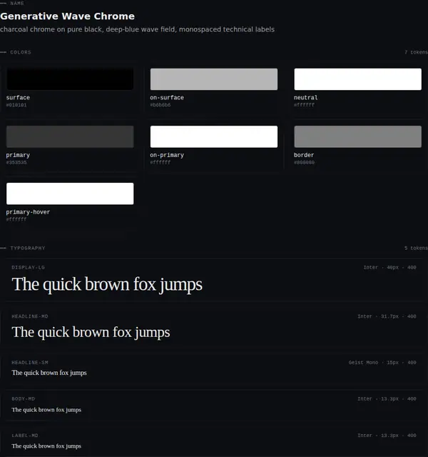 Generative Wave Chrome: colours and type