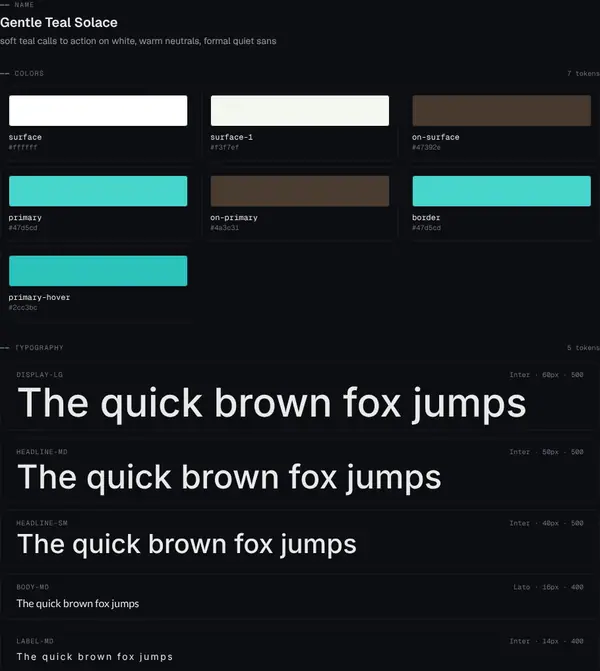 Gentle Teal Solace: colours and type